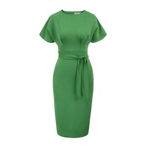 Pencil Dress with High Waist Belt